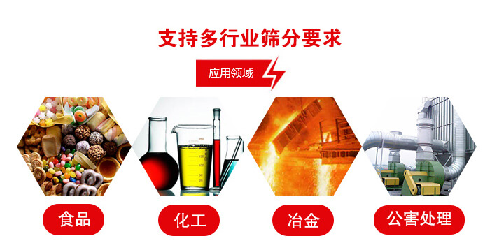 旋振篩適用的行業(yè)：食品行業(yè)，化工行業(yè)，冶金行業(yè)，公害處理等。